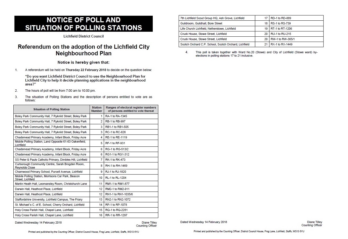 Notice of poll for the neighbourhood plan