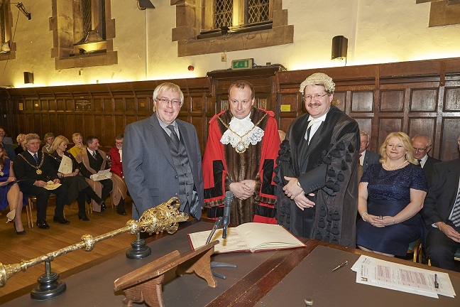 Peter Young, Mayor Andrew Smith and Town Clerk, Christopher Moulton