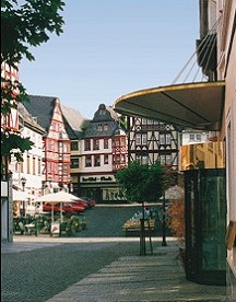 view from the front entrance of the Dom Hotel, up towards the Old Town and Kornmarkt