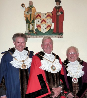 Colin Greatorex (Sheriff), Christopher Spruce (Mayor), and Brian Bacon (Deputy Mayor)