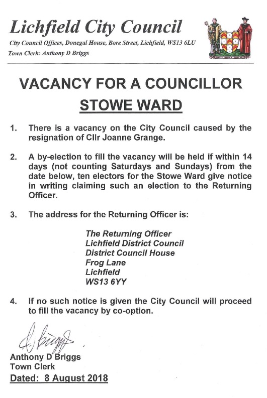 Vacancy for Stowe Ward Councillor