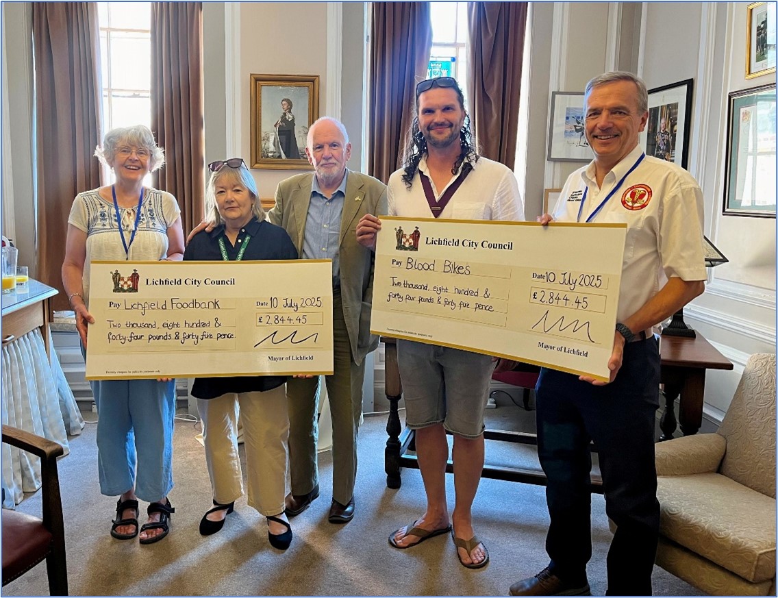 presntation of the cheque to the nominated civic charities for the 24/25 year, in the Mayor's parlour, Donegal House, Lichfield